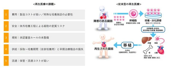 従来型の再生医療の仕組みと課題
