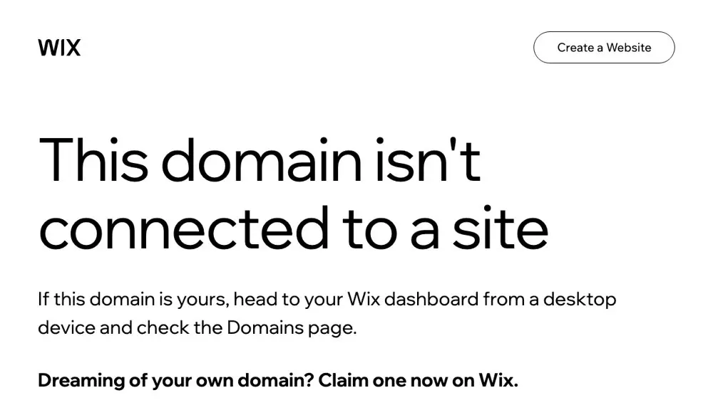 やまびこ投資顧問の公式サイトのドメインを開いた画面。Wixの「This domain isn't connected to a site」というメッセージだけが表示され、サイトの内容は残っていない